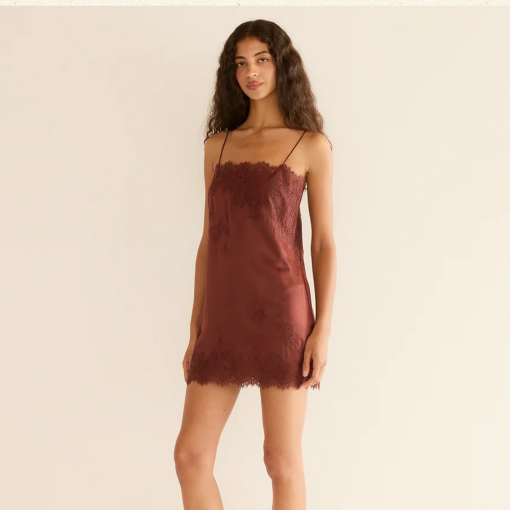Dôen Elvina Lace Slip Dress in Cafe Bun